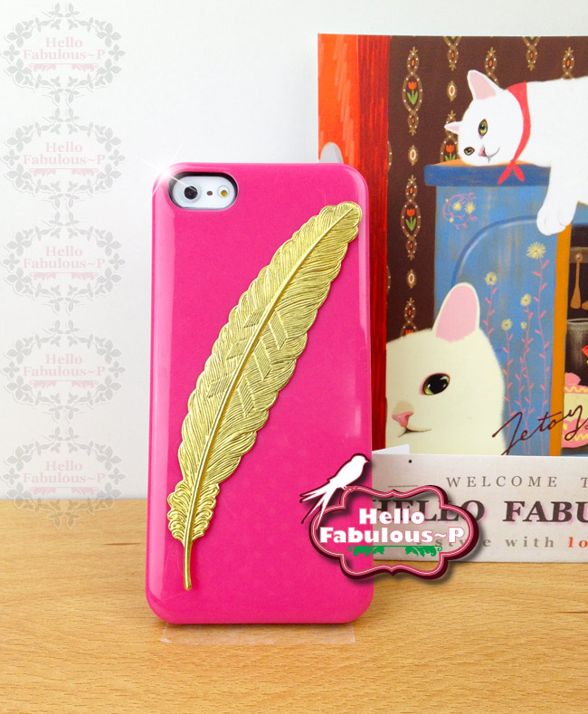 Pink Iphone 5 Iphone 5s Case Rhinestone Studded Plastic Cover Phone Case Feather Case Cover